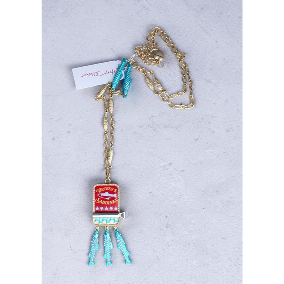 Betsey Johnson Jewelry - Betsey Johnson Sardine Necklace Gold Tone Crystal Fish Pendant Beach